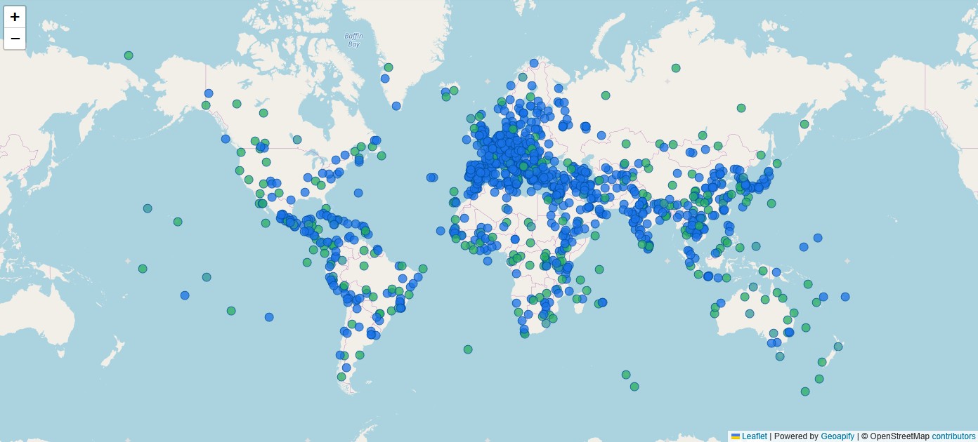 World map showing the distribution of UNESCO World Heritage Sites
